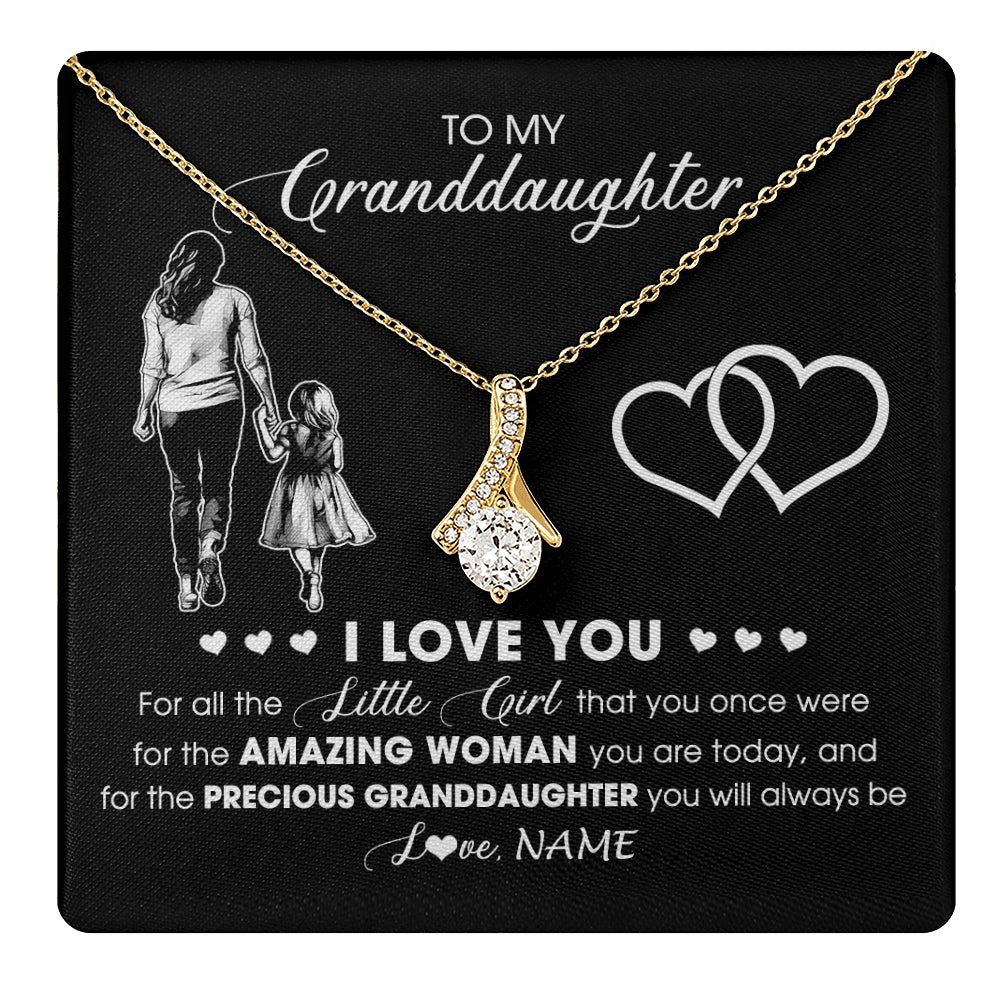 Alluring Beauty Necklace 18K Yellow Gold Finish | 1 | Personalized To My Granddaughter Necklace From Grandma I Love You Little Girl Granddaughter Birthday Christmas Jewelry Customized Gift Box Message Card | teecentury