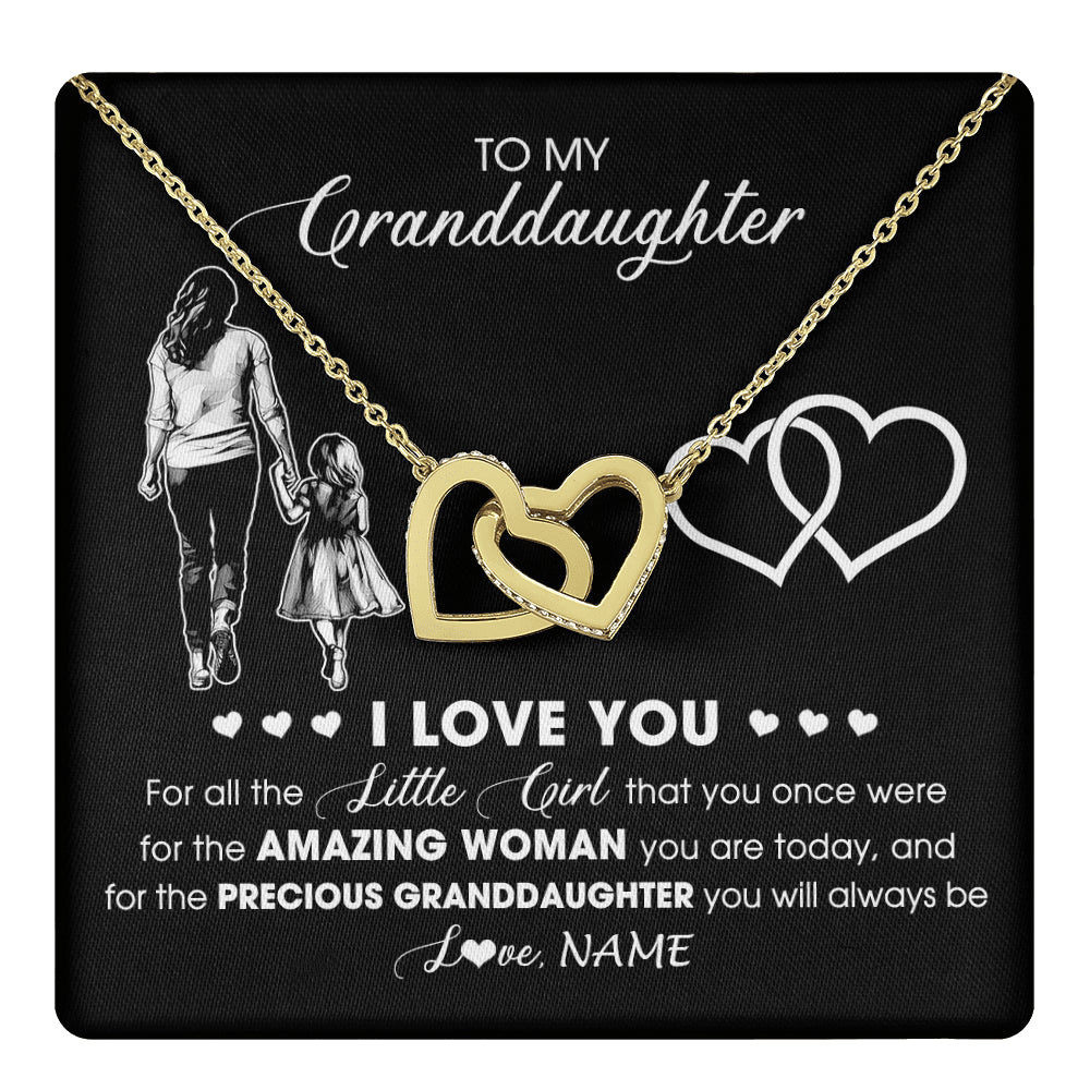 Interlocking Hearts Necklace 18K Yellow Gold Finish | 1 | Personalized To My Granddaughter Necklace From Grandma I Love You Little Girl Granddaughter Birthday Christmas Jewelry Customized Gift Box Message Card | teecentury