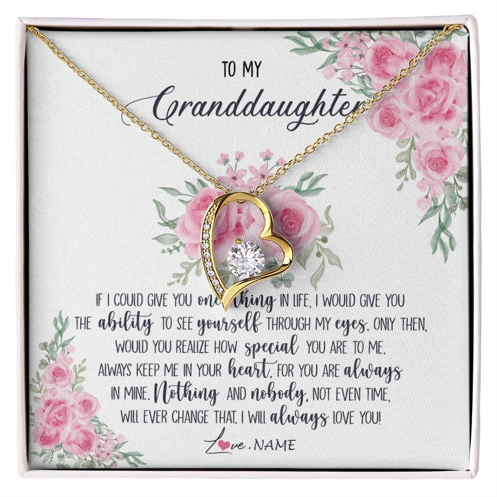 Forever Love Necklace 18K Yellow Gold Finish | Personalized To My Granddaughter Necklace From Grandma I Will Always Love You Granddaughter Birthday Christmas Pendant Jewelry Customized Gift Box Message Card | teecentury
