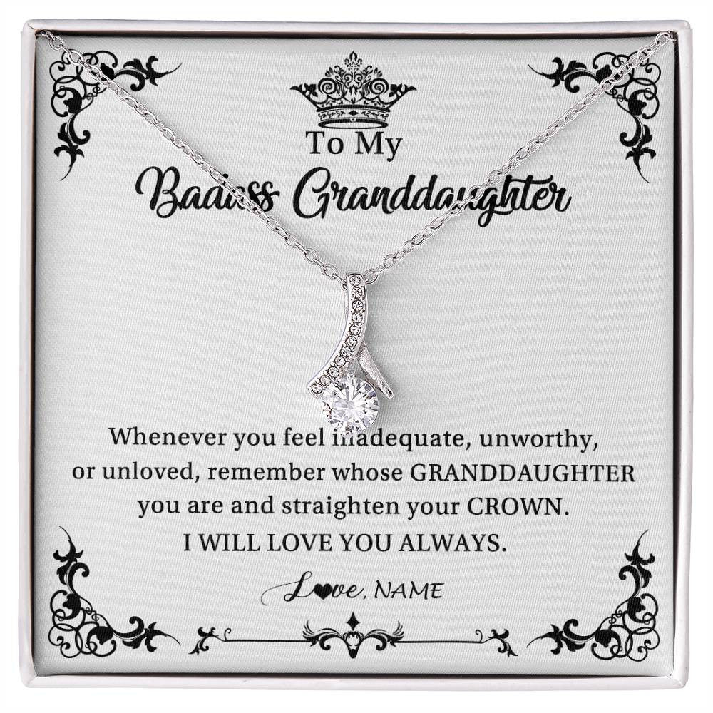 Alluring Beauty Necklace 14K White Gold Finish | Personalized To My Granddaughter Necklace From Grandma I Will Love You Always Granddaughter Jewelry Birthday Christmas Customized Message Card | teecentury