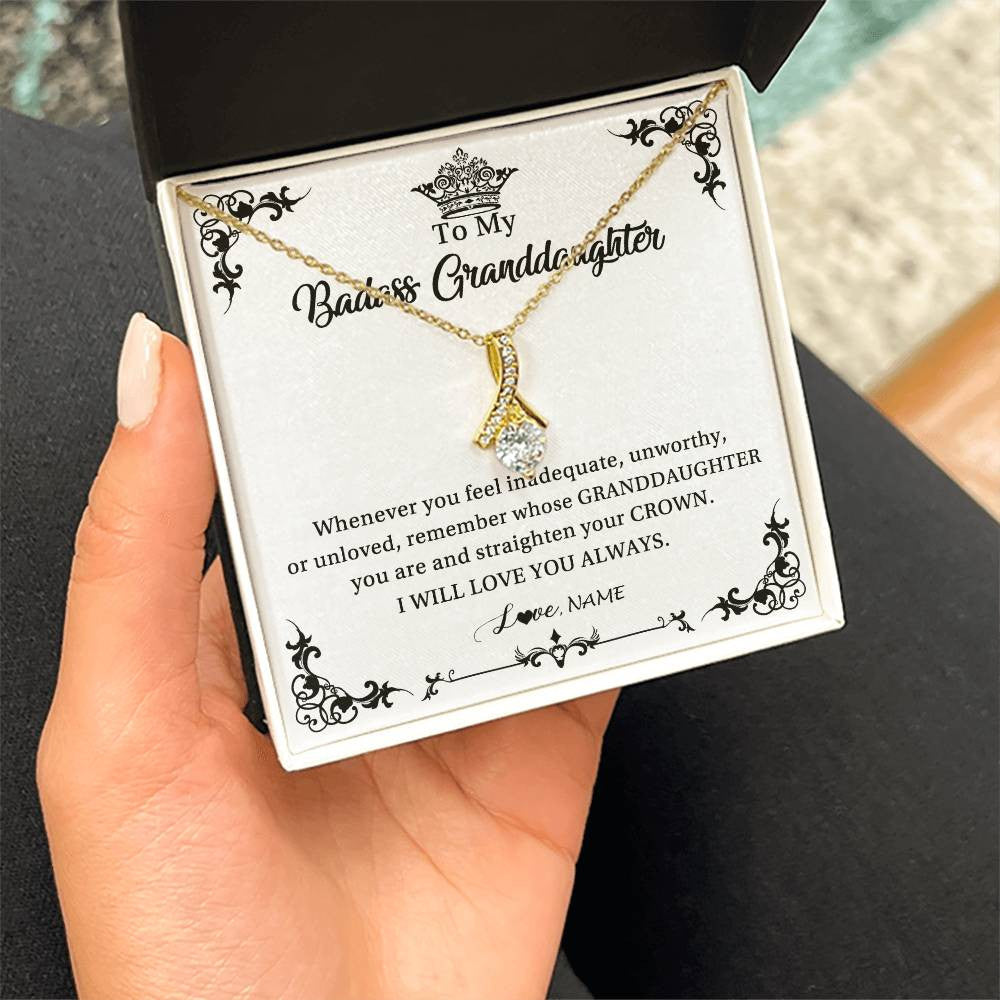 Alluring Beauty Necklace 18K Yellow Gold Finish | Personalized To My Granddaughter Necklace From Grandma I Will Love You Always Granddaughter Jewelry Birthday Christmas Customized Message Card | teecentury