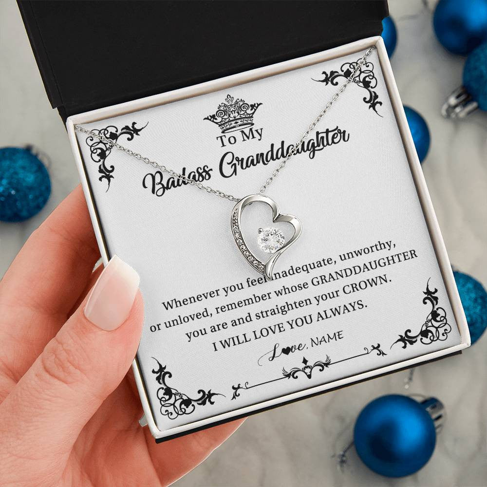 Forever Love Necklace 14K White Gold Finish | Personalized To My Granddaughter Necklace From Grandma I Will Love You Always Granddaughter Jewelry Birthday Christmas Customized Message Card | teecentury