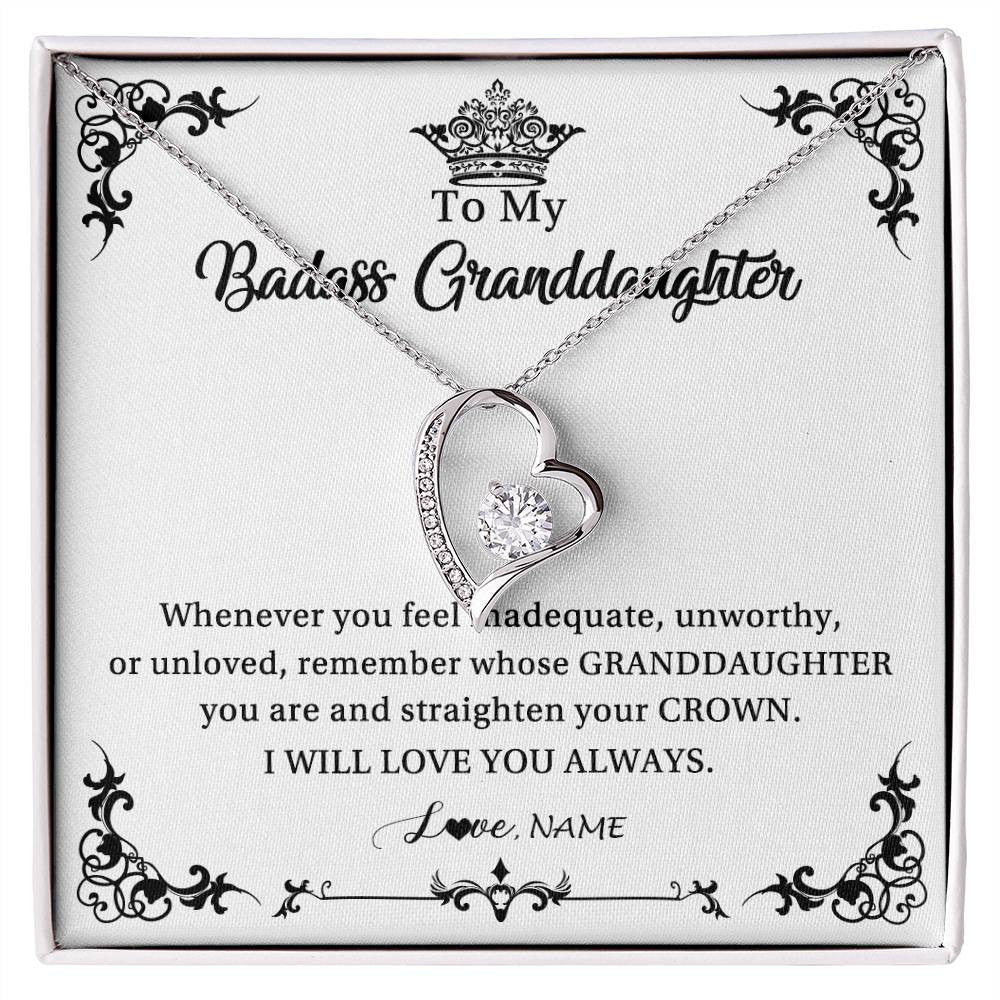 Forever Love Necklace 14K White Gold Finish | Personalized To My Granddaughter Necklace From Grandma I Will Love You Always Granddaughter Jewelry Birthday Christmas Customized Message Card | teecentury