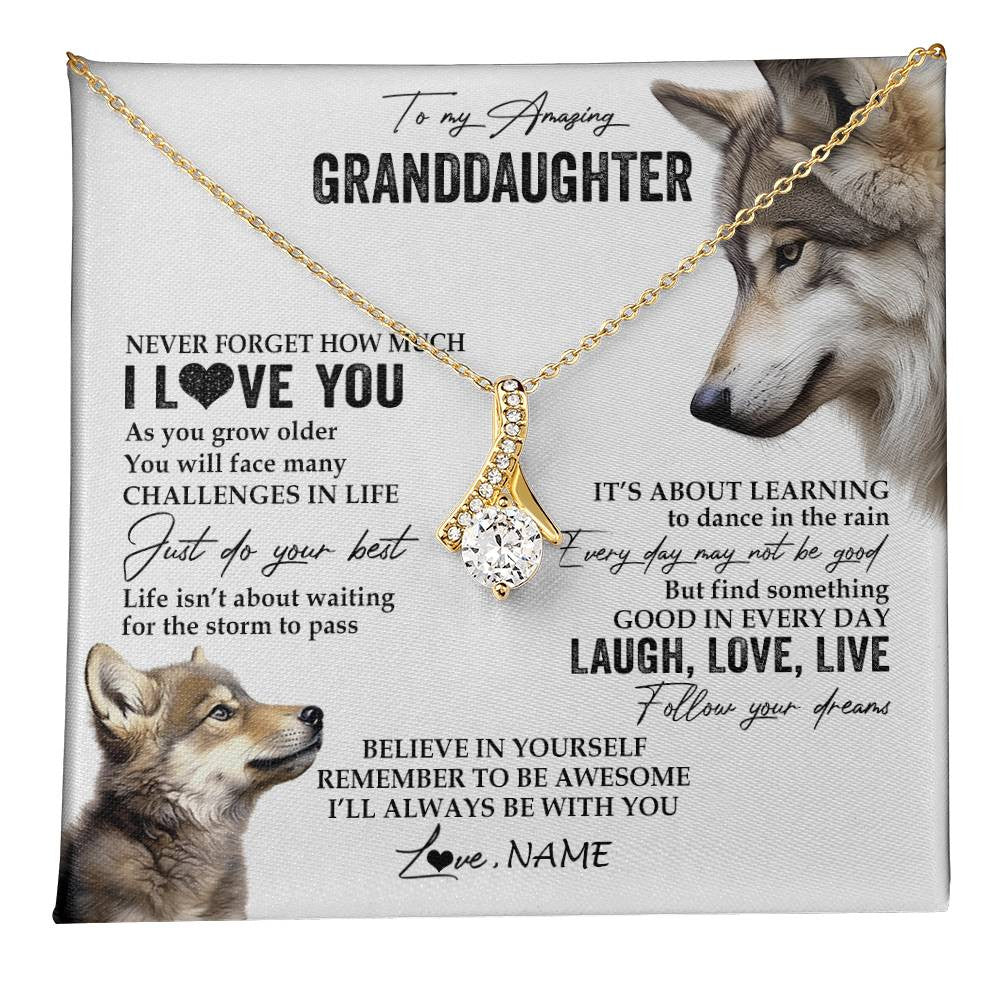 Alluring Beauty Necklace 18K Yellow Gold Finish | 1 | Personalized To My Granddaughter Necklace From Grandma Just Do You Best Laugh Love Live Wolf Granddaughter Birthday Christmas Customized Gift Box Message Card | teecentury