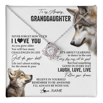 Love Knot Necklace 14K White Gold Finish | 1 | Personalized To My Granddaughter Necklace From Grandma Just Do You Best Laugh Love Live Wolf Granddaughter Birthday Christmas Customized Gift Box Message Card | teecentury