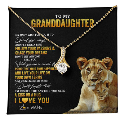Alluring Beauty Necklace 18K Yellow Gold Finish | 1 | Personalized To My Granddaughter Necklace From Grandma Lion My Only Wish For You Granddaughter Birthday Christmas Customized Gift Box Message Card | teecentury