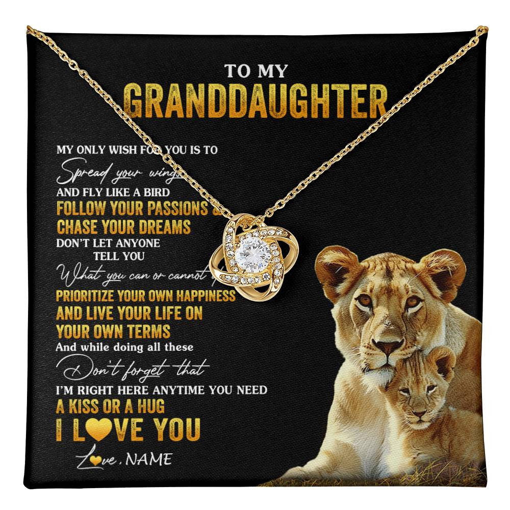 Love Knot Necklace 18K Yellow Gold Finish | 1 | Personalized To My Granddaughter Necklace From Grandma Lion My Only Wish For You Granddaughter Birthday Christmas Customized Gift Box Message Card | teecentury