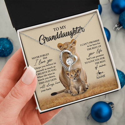 Forever Love Necklace 14K White Gold Finish | 2 | Personalized To My Granddaughter Necklace From Grandma Lion Never Forget That I Love You Granddaughter Jewelry Birthday Christmas Customized Message Card | teecentury