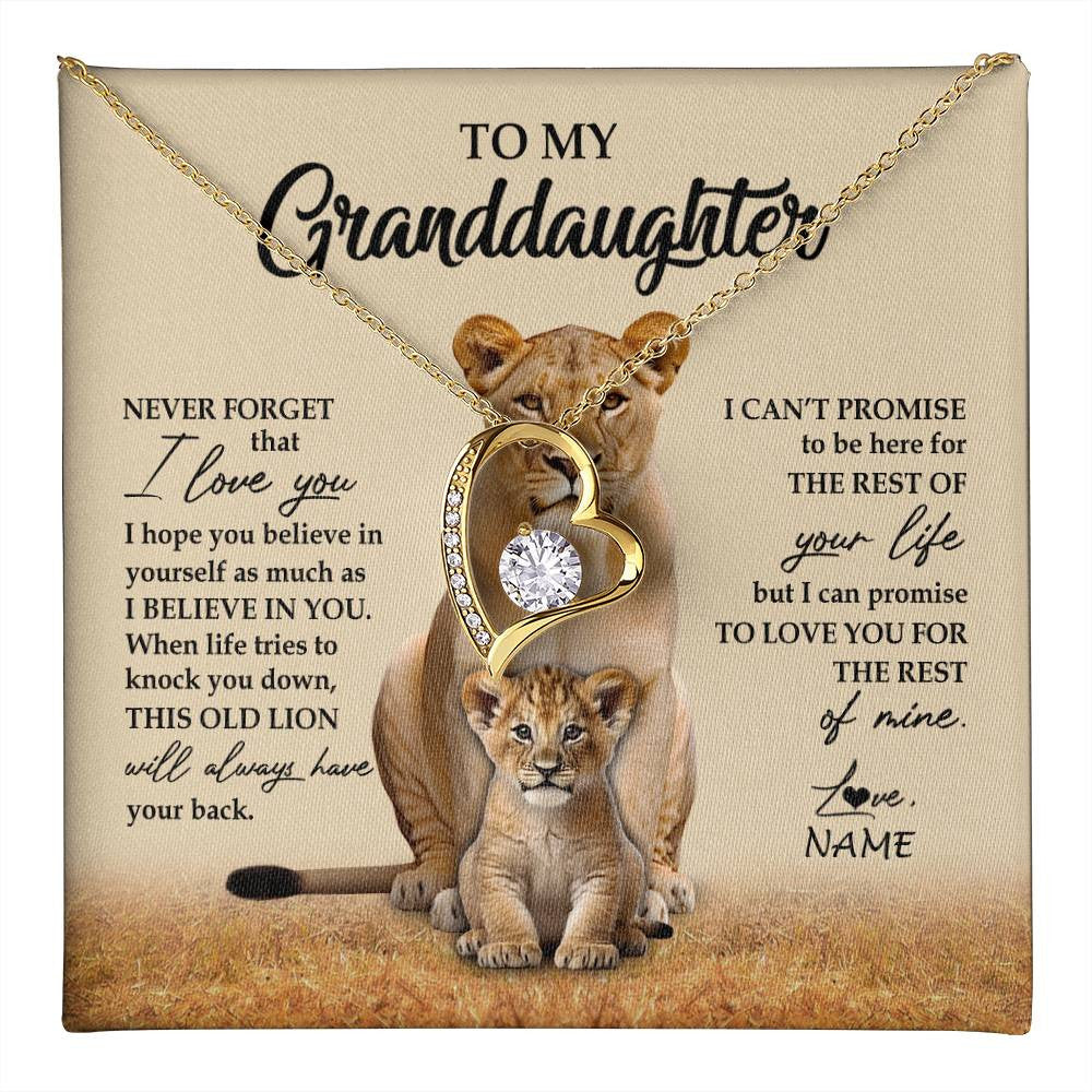Forever Love Necklace 18K Yellow Gold Finish | 1 | Personalized To My Granddaughter Necklace From Grandma Lion Never Forget That I Love You Granddaughter Jewelry Birthday Christmas Customized Message Card | teecentury