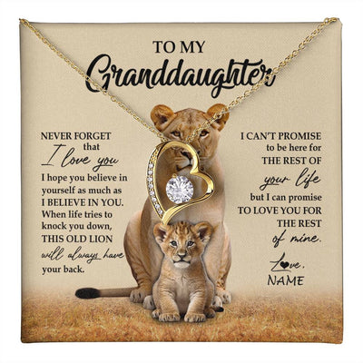 Forever Love Necklace 18K Yellow Gold Finish | 1 | Personalized To My Granddaughter Necklace From Grandma Lion Never Forget That I Love You Granddaughter Jewelry Birthday Christmas Customized Message Card | teecentury