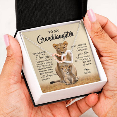 Interlocking Hearts Necklace Stainless Steel & Rose Gold Finish | 2 | Personalized To My Granddaughter Necklace From Grandma Lion Never Forget That I Love You Granddaughter Jewelry Birthday Christmas Customized Message Card | teecentury