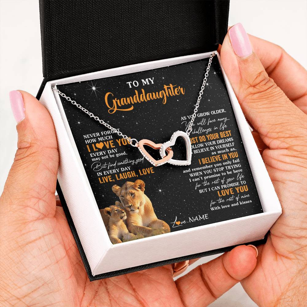 Interlocking Hearts Necklace Stainless Steel & Rose Gold Finish | 2 | Personalized To My Granddaughter Necklace From Grandma Live Laugh Love Lion Birthday Gifts Positive Graduation Christmas Customized Gift Box Message Card | teecentury