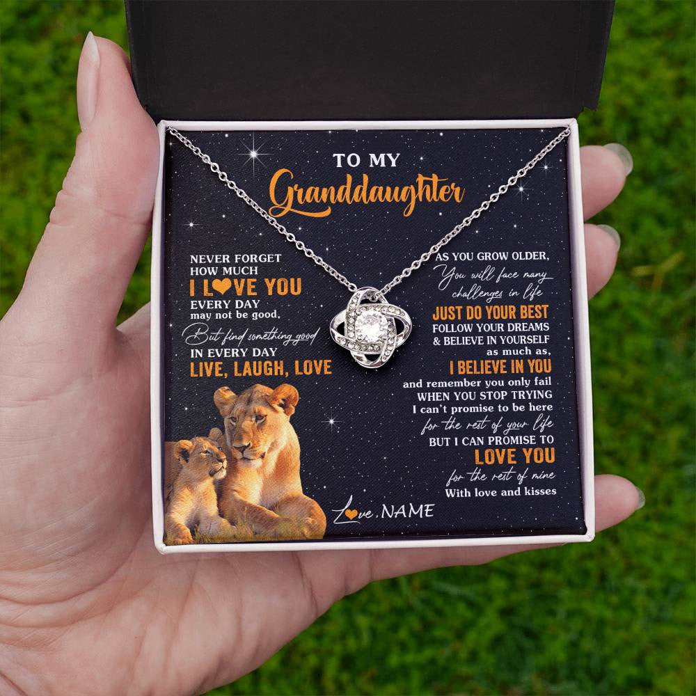 Love Knot Necklace 14K White Gold Finish | 2 | Personalized To My Granddaughter Necklace From Grandma Live Laugh Love Lion Birthday Gifts Positive Graduation Christmas Customized Gift Box Message Card | teecentury