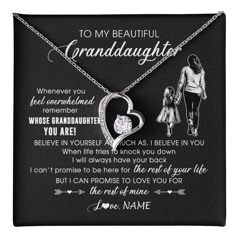 Forever Love Necklace 14K White Gold Finish | 1 | Personalized To My Granddaughter Necklace From Grandma Mimi Whenever You Feel Overwhelmed Granddaughter Jewelry Birthday Christmas Customized Message Card | teecentury