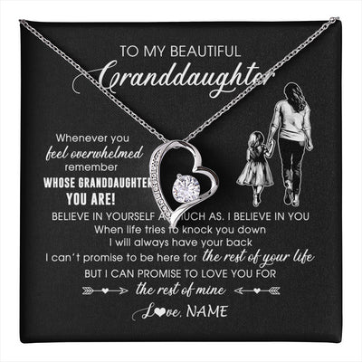 Forever Love Necklace 14K White Gold Finish | 1 | Personalized To My Granddaughter Necklace From Grandma Mimi Whenever You Feel Overwhelmed Granddaughter Jewelry Birthday Christmas Customized Message Card | teecentury