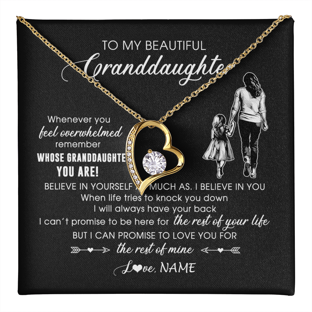 Forever Love Necklace 18K Yellow Gold Finish | 1 | Personalized To My Granddaughter Necklace From Grandma Mimi Whenever You Feel Overwhelmed Granddaughter Jewelry Birthday Christmas Customized Message Card | teecentury