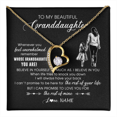 Forever Love Necklace 18K Yellow Gold Finish | 1 | Personalized To My Granddaughter Necklace From Grandma Mimi Whenever You Feel Overwhelmed Granddaughter Jewelry Birthday Christmas Customized Message Card | teecentury
