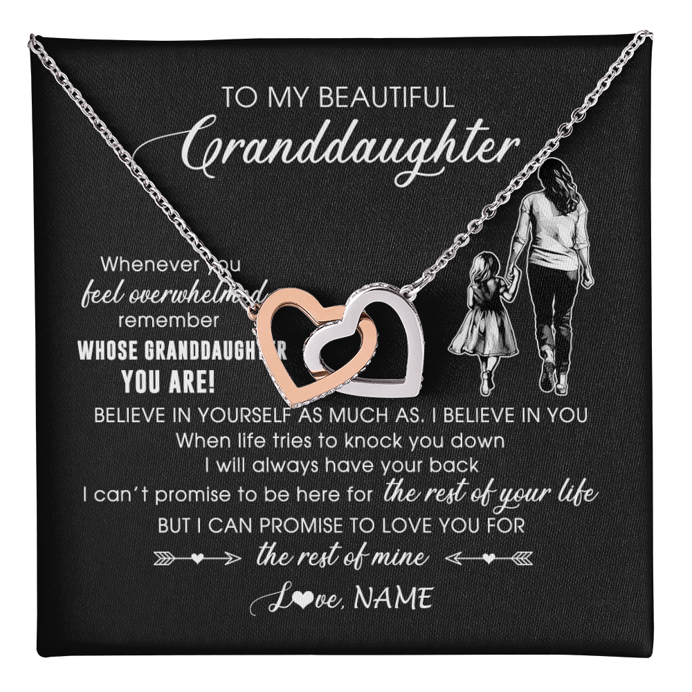 Interlocking Hearts Necklace Stainless Steel & Rose Gold Finish | 1 | Personalized To My Granddaughter Necklace From Grandma Mimi Whenever You Feel Overwhelmed Granddaughter Jewelry Birthday Christmas Customized Message Card | teecentury