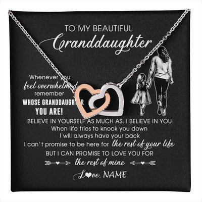 Interlocking Hearts Necklace Stainless Steel & Rose Gold Finish | 1 | Personalized To My Granddaughter Necklace From Grandma Mimi Whenever You Feel Overwhelmed Granddaughter Jewelry Birthday Christmas Customized Message Card | teecentury