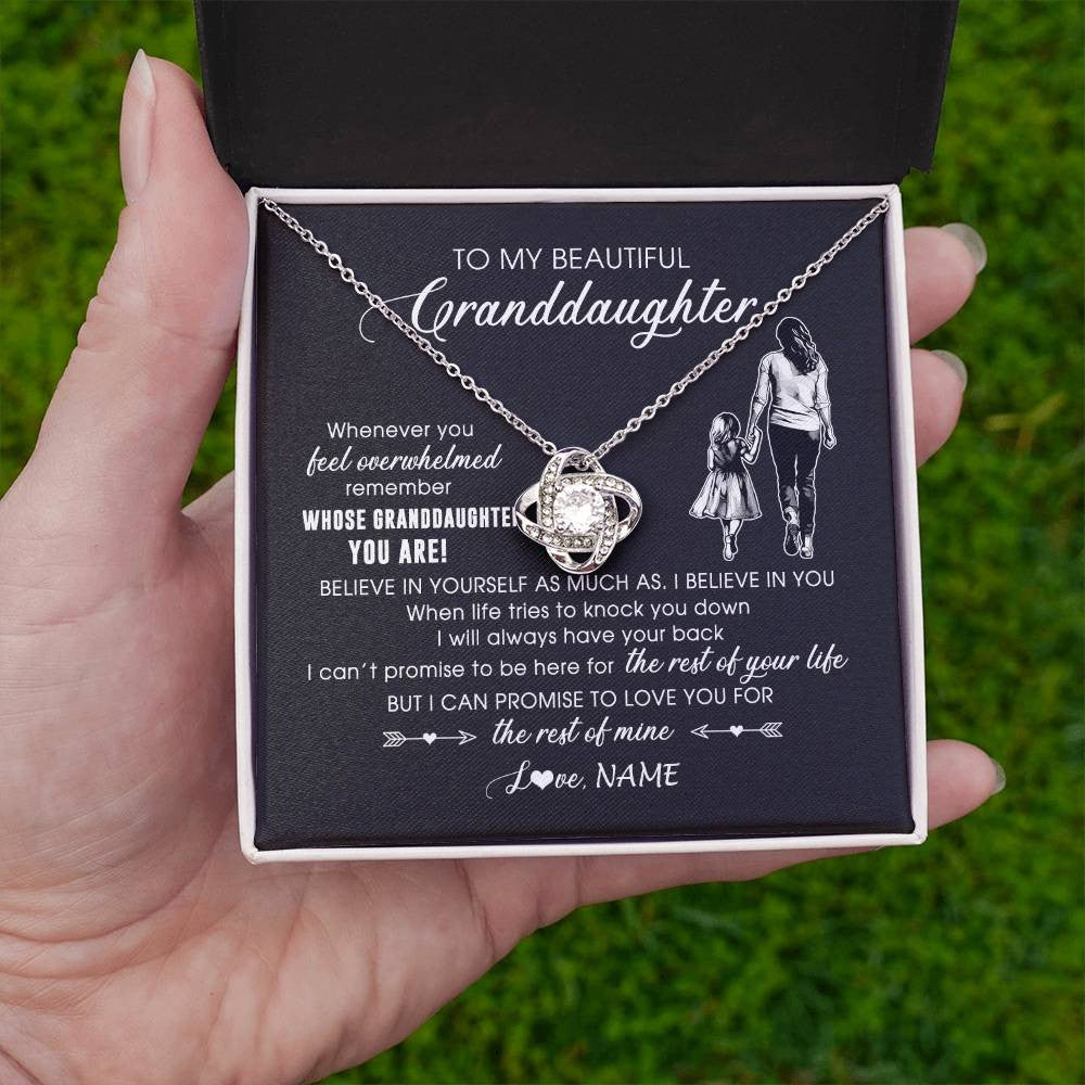 Love Knot Necklace 14K White Gold Finish | 2 | Personalized To My Granddaughter Necklace From Grandma Mimi Whenever You Feel Overwhelmed Granddaughter Jewelry Birthday Christmas Customized Message Card | teecentury