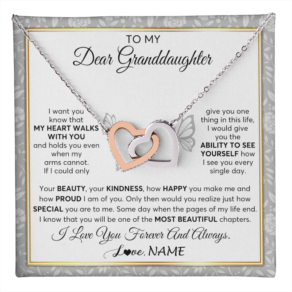 Interlocking Hearts Necklace Stainless Steel & Rose Gold Finish | 1 | Personalized To My Granddaughter Necklace From Grandma My Heart Walks With You Granddaughter Birthday Gifts Jewelry Christmas Customized Gift Box Message Card | teecentury