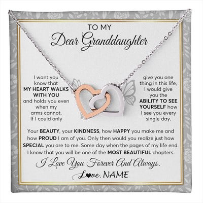 Interlocking Hearts Necklace Stainless Steel & Rose Gold Finish | 1 | Personalized To My Granddaughter Necklace From Grandma My Heart Walks With You Granddaughter Birthday Gifts Jewelry Christmas Customized Gift Box Message Card | teecentury