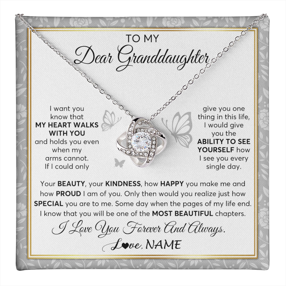 Love Knot Necklace 14K White Gold Finish | 1 | Personalized To My Granddaughter Necklace From Grandma My Heart Walks With You Granddaughter Birthday Gifts Jewelry Christmas Customized Gift Box Message Card | teecentury