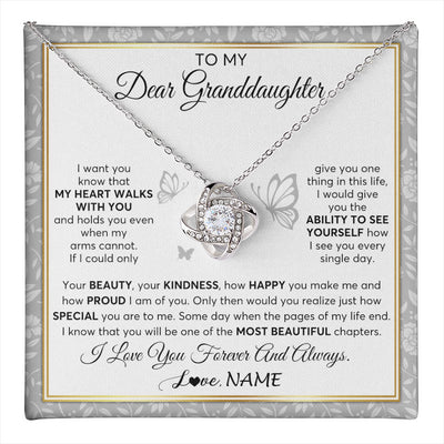 Love Knot Necklace 14K White Gold Finish | 1 | Personalized To My Granddaughter Necklace From Grandma My Heart Walks With You Granddaughter Birthday Gifts Jewelry Christmas Customized Gift Box Message Card | teecentury
