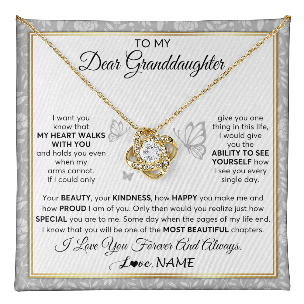Love Knot Necklace 18K Yellow Gold Finish | 1 | Personalized To My Granddaughter Necklace From Grandma My Heart Walks With You Granddaughter Birthday Gifts Jewelry Christmas Customized Gift Box Message Card | teecentury