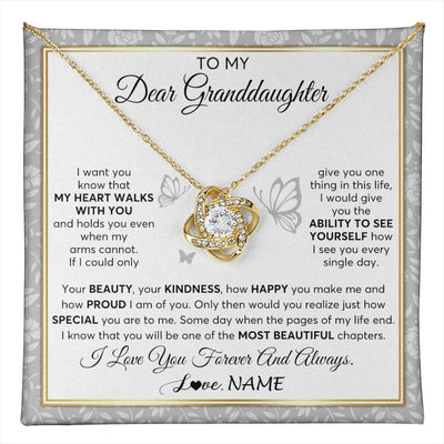 Love Knot Necklace 18K Yellow Gold Finish | 1 | Personalized To My Granddaughter Necklace From Grandma My Heart Walks With You Granddaughter Birthday Gifts Jewelry Christmas Customized Gift Box Message Card | teecentury
