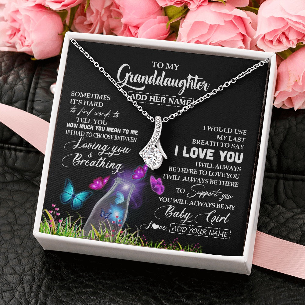 Alluring Beauty Necklace 14K White Gold Finish | 2 | Personalized To My Granddaughter Necklace From Grandma Nana Butterfly Sometimes Say I Love You Granddaughter Birthday Gifts Christmas Gift Box Message Card | teecentury.myshopify