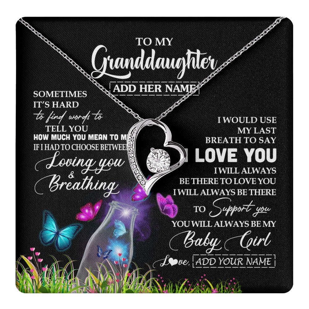 Forever Love Necklace 14K White Gold Finish | 1 | Personalized To My Granddaughter Necklace From Grandma Nana Butterfly Sometimes Say I Love You Granddaughter Birthday Gifts Christmas Gift Box Message Card | teecentury.myshopify