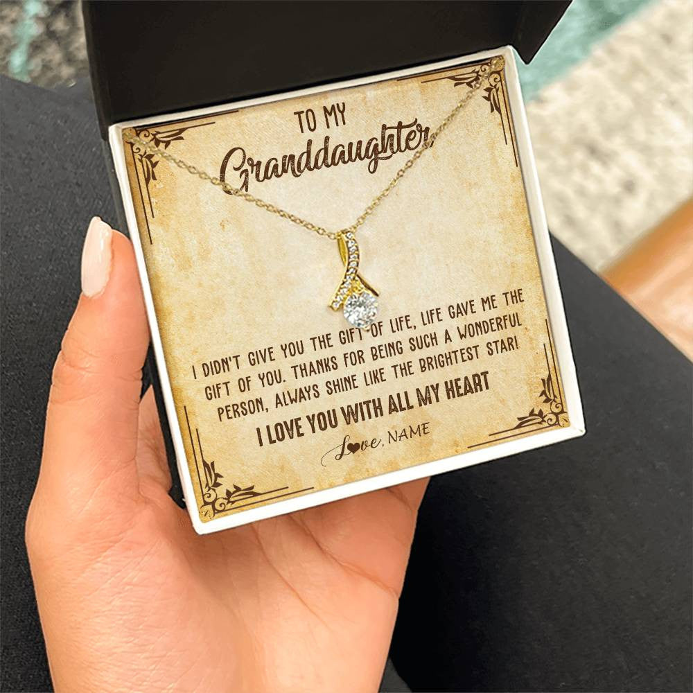 Alluring Beauty Necklace 18K Yellow Gold Finish | 2 | Personalized To My Granddaughter Necklace From Grandma Nana I Love You With All My Heart Granddaughter Birthday Christmas Customized Gift Box Message Card | teecentury