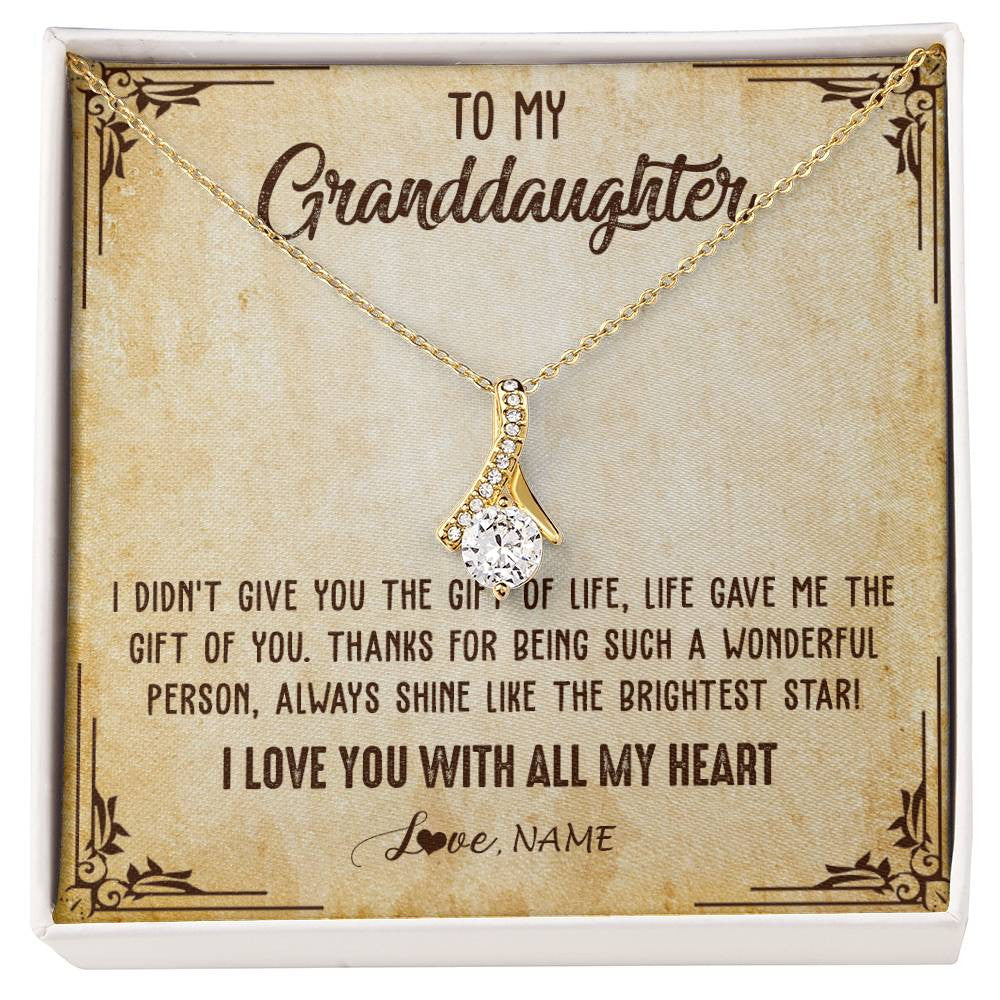 Alluring Beauty Necklace 18K Yellow Gold Finish | 1 | Personalized To My Granddaughter Necklace From Grandma Nana I Love You With All My Heart Granddaughter Birthday Christmas Customized Gift Box Message Card | teecentury
