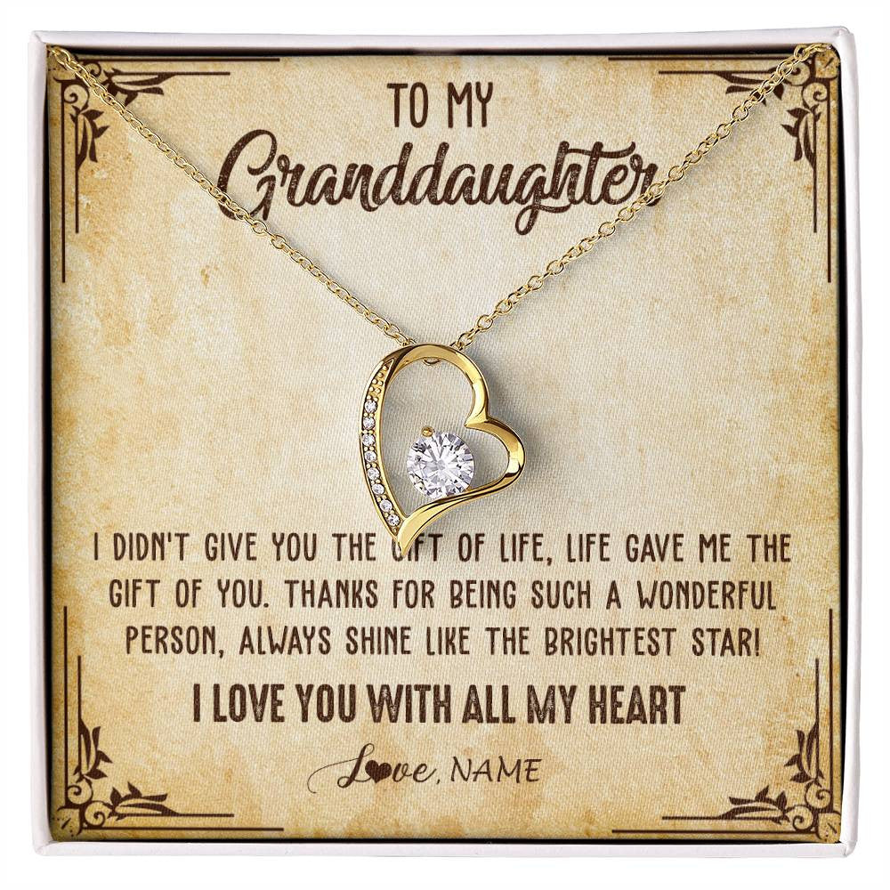 Forever Love Necklace 18K Yellow Gold Finish | 1 | Personalized To My Granddaughter Necklace From Grandma Nana I Love You With All My Heart Granddaughter Birthday Christmas Customized Gift Box Message Card | teecentury