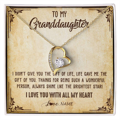 Forever Love Necklace 18K Yellow Gold Finish | 1 | Personalized To My Granddaughter Necklace From Grandma Nana I Love You With All My Heart Granddaughter Birthday Christmas Customized Gift Box Message Card | teecentury