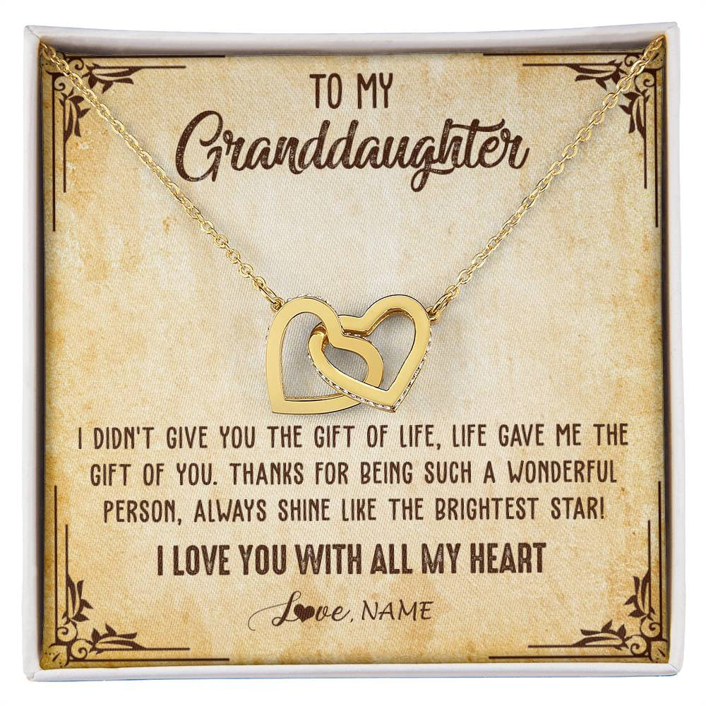 Interlocking Hearts Necklace 18K Yellow Gold Finish | 1 | Personalized To My Granddaughter Necklace From Grandma Nana I Love You With All My Heart Granddaughter Birthday Christmas Customized Gift Box Message Card | teecentury