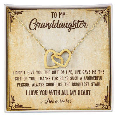 Interlocking Hearts Necklace 18K Yellow Gold Finish | 1 | Personalized To My Granddaughter Necklace From Grandma Nana I Love You With All My Heart Granddaughter Birthday Christmas Customized Gift Box Message Card | teecentury