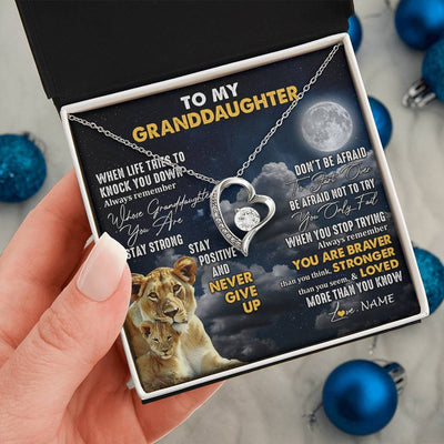 Forever Love Necklace 14K White Gold Finish | 2 | Personalized To My Granddaughter Necklace From Grandma Nana Lion Never Give Up Granddaughter Birthday Graduation Christmas Customized Gift Box Message Card | teecentury