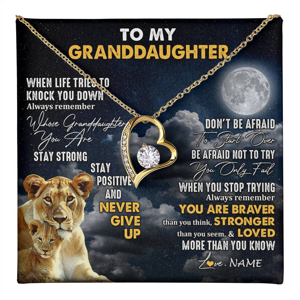 Forever Love Necklace 18K Yellow Gold Finish | 1 | Personalized To My Granddaughter Necklace From Grandma Nana Lion Never Give Up Granddaughter Birthday Graduation Christmas Customized Gift Box Message Card | teecentury