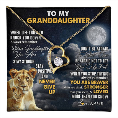 Forever Love Necklace 18K Yellow Gold Finish | 1 | Personalized To My Granddaughter Necklace From Grandma Nana Lion Never Give Up Granddaughter Birthday Graduation Christmas Customized Gift Box Message Card | teecentury