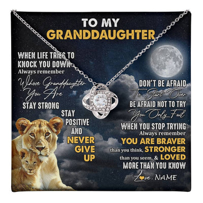 Love Knot Necklace 14K White Gold Finish | 1 | Personalized To My Granddaughter Necklace From Grandma Nana Lion Never Give Up Granddaughter Birthday Graduation Christmas Customized Gift Box Message Card | teecentury