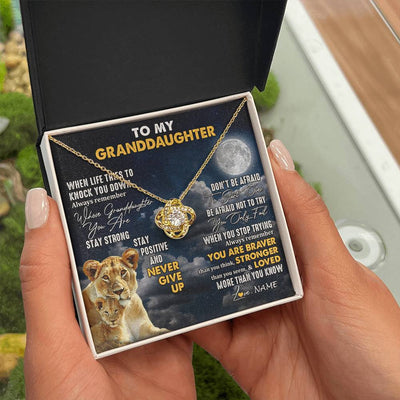 Love Knot Necklace 18K Yellow Gold Finish | 2 | Personalized To My Granddaughter Necklace From Grandma Nana Lion Never Give Up Granddaughter Birthday Graduation Christmas Customized Gift Box Message Card | teecentury