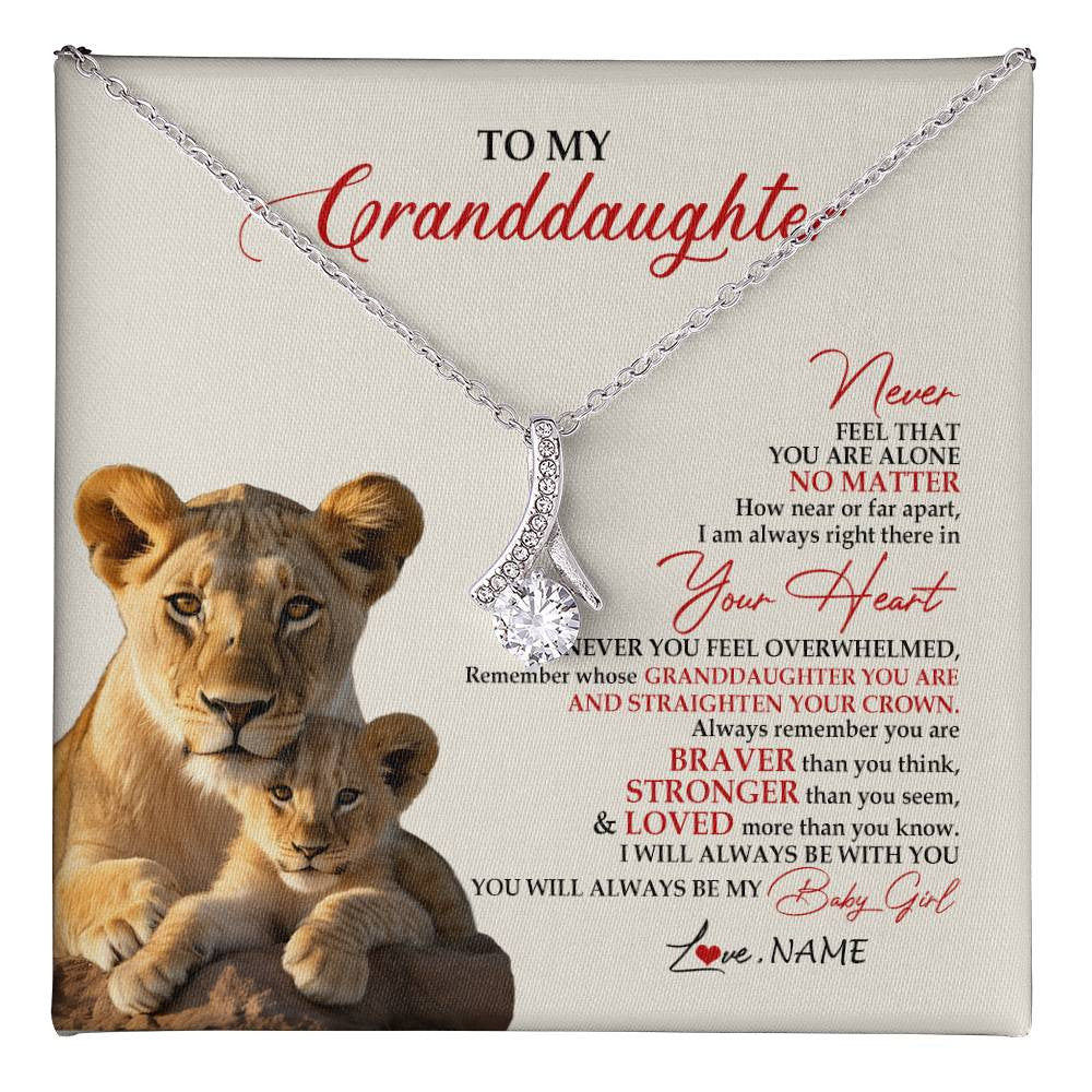 Alluring Beauty Necklace 14K White Gold Finish | 1 | Personalized To My Granddaughter Necklace From Grandma Nana Never Feel You Are Alone Lion Granddaughter Birthday Christmas Customized Gift Box Message Card | teecentury