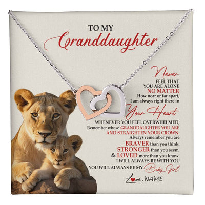 Interlocking Hearts Necklace Stainless Steel & Rose Gold Finish | 1 | Personalized To My Granddaughter Necklace From Grandma Nana Never Feel You Are Alone Lion Granddaughter Birthday Christmas Customized Gift Box Message Card | teecentury