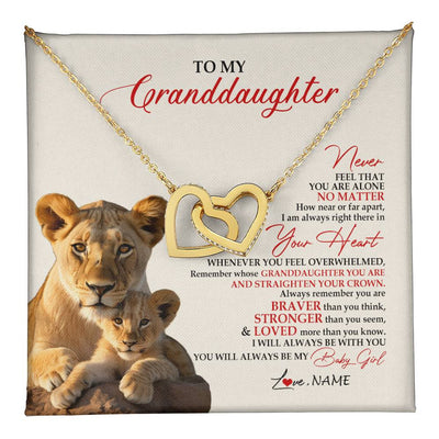 Interlocking Hearts Necklace 18K Yellow Gold Finish | 1 | Personalized To My Granddaughter Necklace From Grandma Nana Never Feel You Are Alone Lion Granddaughter Birthday Christmas Customized Gift Box Message Card | teecentury