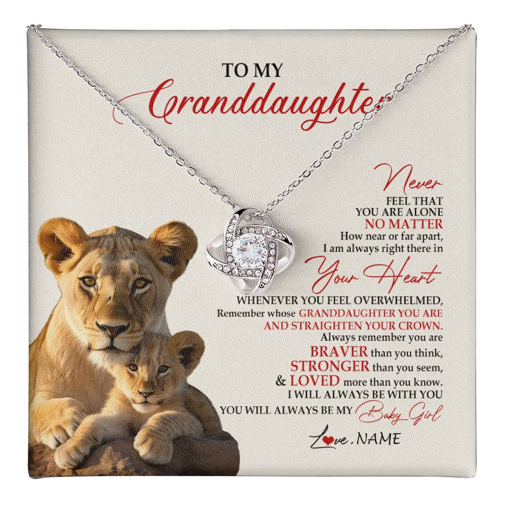 Love Knot Necklace 14K White Gold Finish | 1 | Personalized To My Granddaughter Necklace From Grandma Nana Never Feel You Are Alone Lion Granddaughter Birthday Christmas Customized Gift Box Message Card | teecentury
