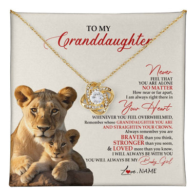 Love Knot Necklace 18K Yellow Gold Finish | 1 | Personalized To My Granddaughter Necklace From Grandma Nana Never Feel You Are Alone Lion Granddaughter Birthday Christmas Customized Gift Box Message Card | teecentury