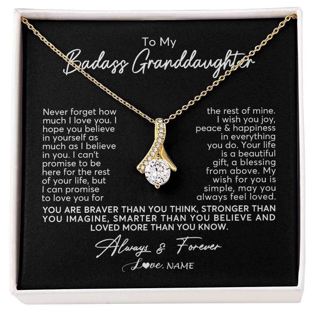 Alluring Beauty Necklace 18K Yellow Gold Finish | Personalized To My Granddaughter Necklace From Grandma Nana Never Forget How Much I Love You Granddaughter Birthday Christmas Customized Gift Box Message Card | teecentury