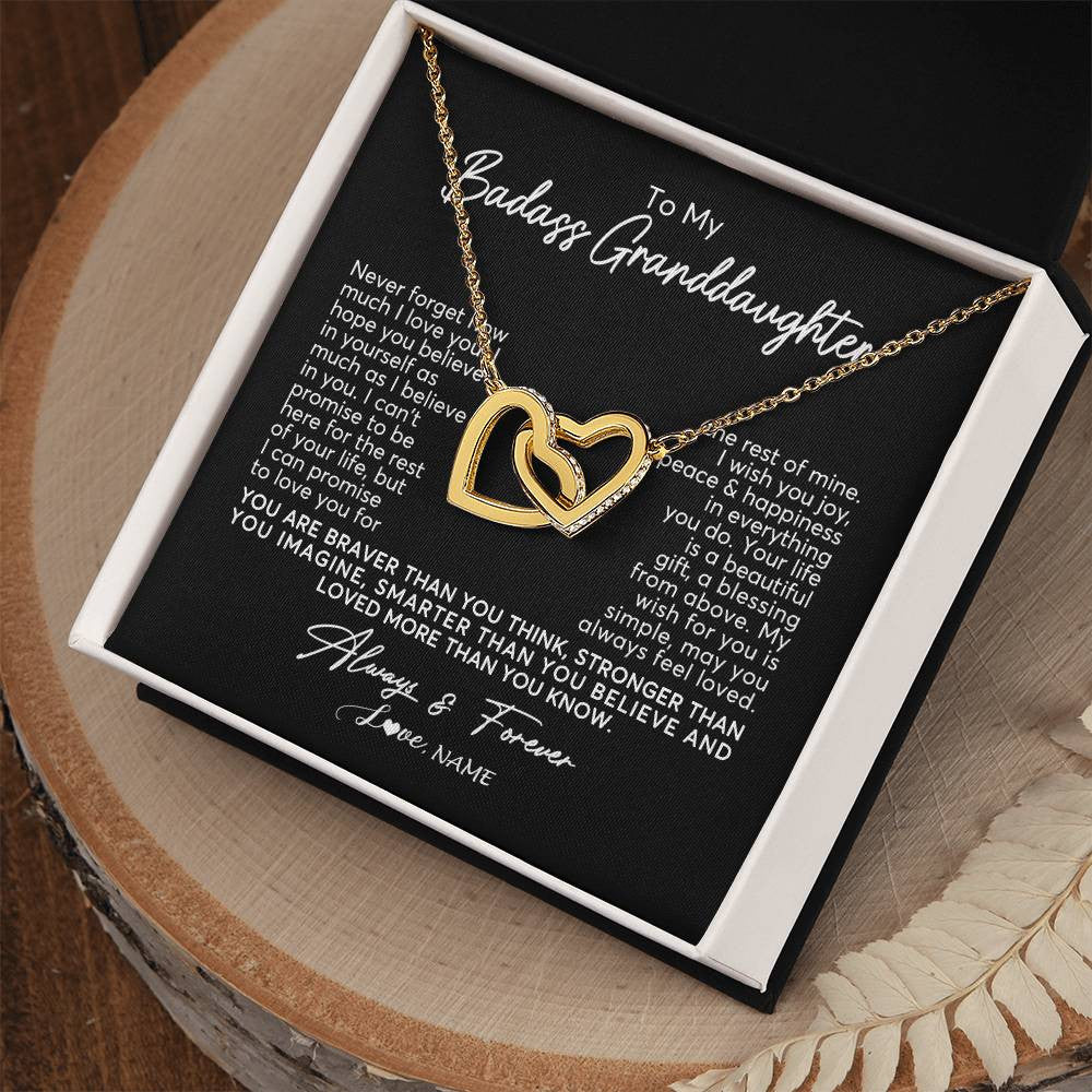Interlocking Hearts Necklace 18K Yellow Gold Finish | Personalized To My Granddaughter Necklace From Grandma Nana Never Forget How Much I Love You Granddaughter Birthday Christmas Customized Gift Box Message Card | teecentury